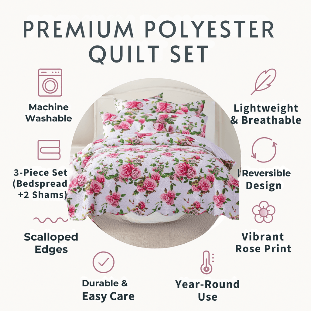 Pink Rose Quilt Set with Pillow Shams