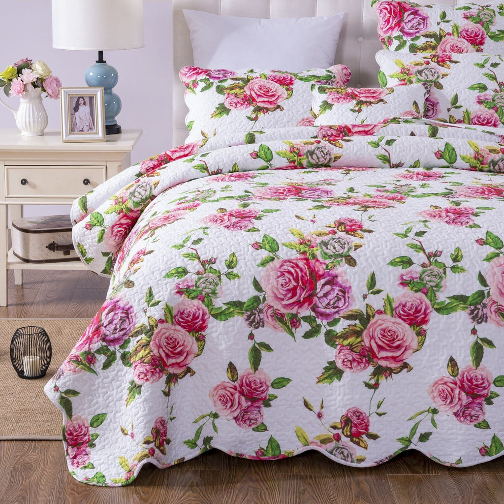 Pink Rose Quilt Set with Pillow Shams