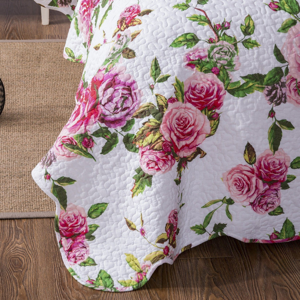 Pink Rose Quilt Set with Pillow Shams
