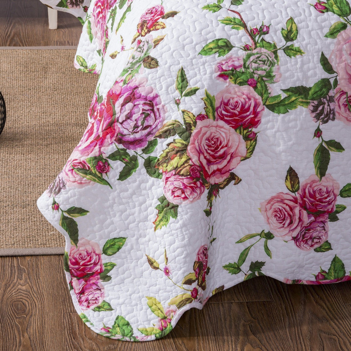 Pink Rose Quilt Set with Pillow Shams