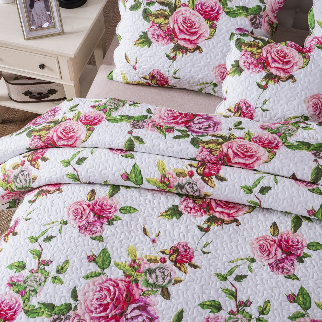 Pink Rose Quilt Set with Pillow Shams