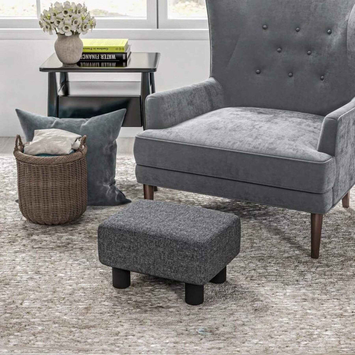 Modern Linen Fabric Ottoman