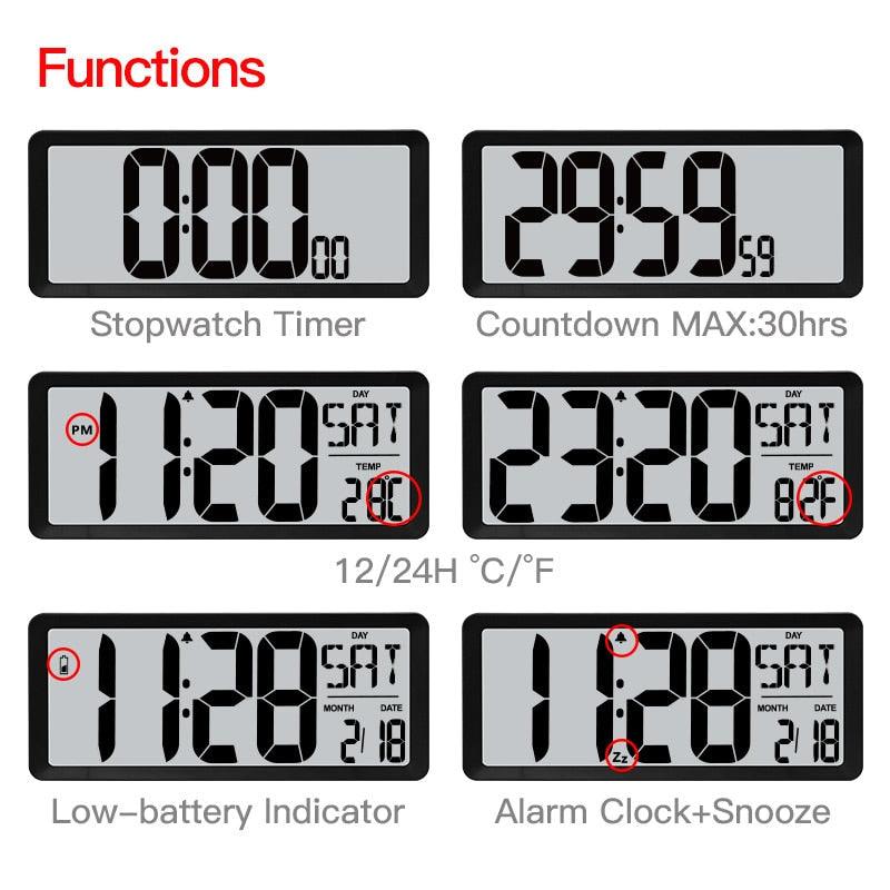 Large Digital Wall Clock with Night Light