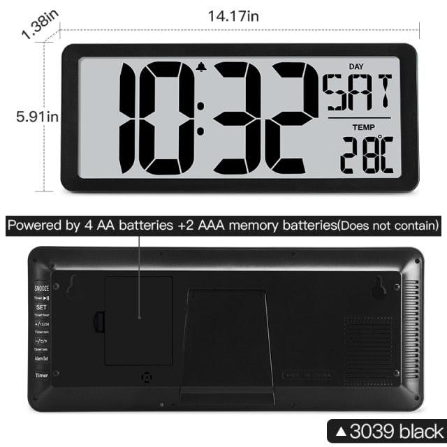 Large Digital Wall Clock with Night Light