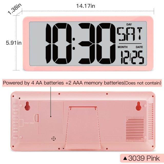 Large Digital Wall Clock with Night Light