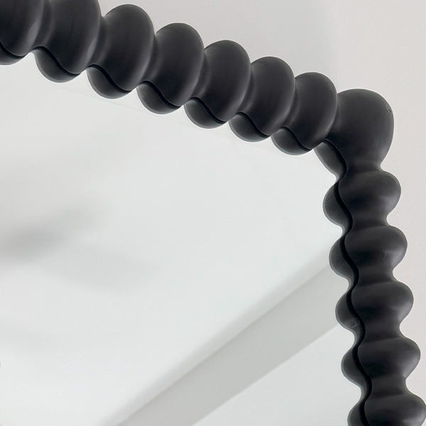 Black Beaded Carved Wood Wall Mirror